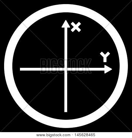 Cartesian Axis vector rounded icon. Image style is a flat icon symbol inside a circle, white color, black background.