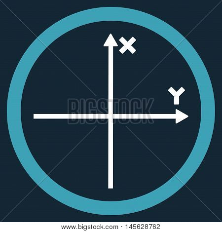 Cartesian Axis vector bicolor rounded icon. Image style is a flat icon symbol inside a circle blue and white colors dark blue background.