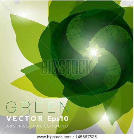 Floral abstract background. Isolated green flower with realistic transparent shine and shadow on a light background. Vector illustration. Eps 10.