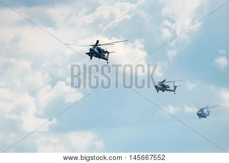 MOSCOW REGION RUSSIA - APRIL 20 2016: Russian Air Force Mi-28 