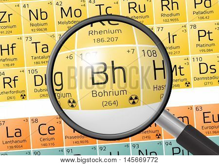 Element Of Bohrium With Magnifying Glass