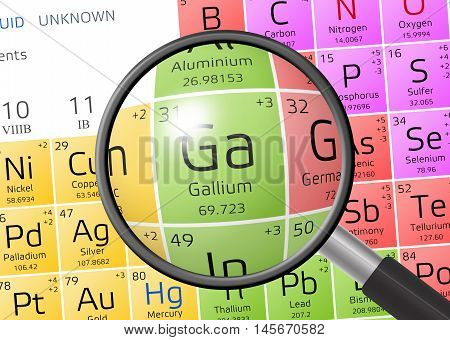 Element Of Gallium With Magnifying Glass