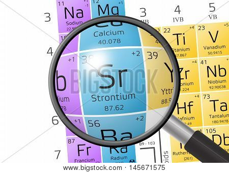 Element Of Strontium With Magnifying Glass