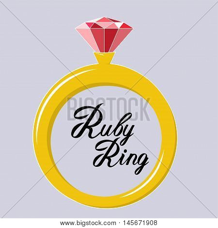 golden ring with ruby gem. Stock vector icon