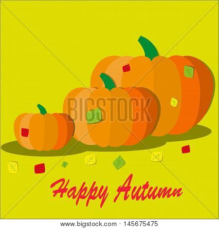 Pumpkin with colorful autumn. Vector illustration in flat design