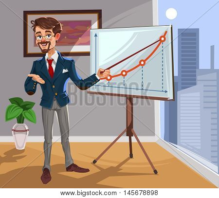Vector 3d businessman in a presentation. The manager makes the report.