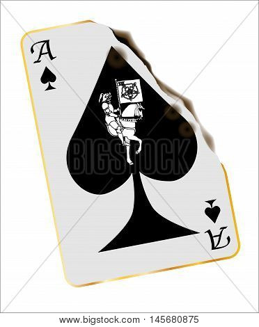 Abstract burned ace of spades with Death emblem