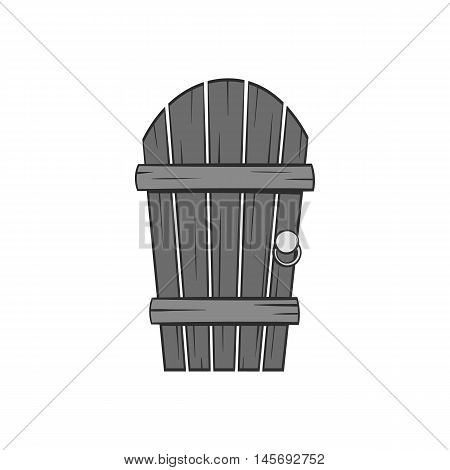 Wooden garden door icon in black monochrome style isolated on white background. Entrance and exit symbol. Vector illustration