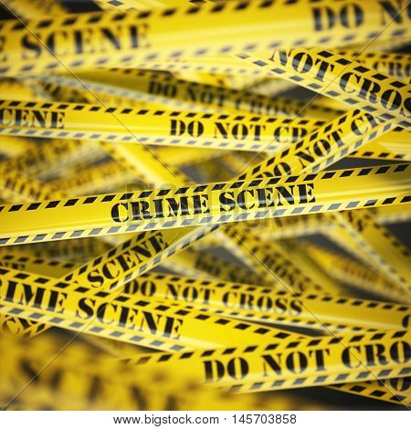 Crime scene yellow caution  tape background. Security concept. 3d illustration