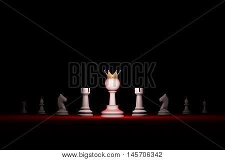 Prompt career. Horizontal chess composition. Standing Out from the Crowd. Available in high-resolution and several sizes to fit the needs of your project. 3D renderi illustration. Black background layout with free text space.