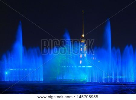 fountain night St. Petersburg Peter and Paul Fortress the city lights