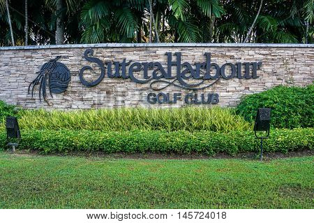 Kota Kinabalu,Sabah-Aug 31,2016:An entrance to the Sutera Harbour Golf Club in Kota Kinabalu,also offers the only night golf facilities in East Malaysia,golfers can enjoy up to 17 hours of golf as day