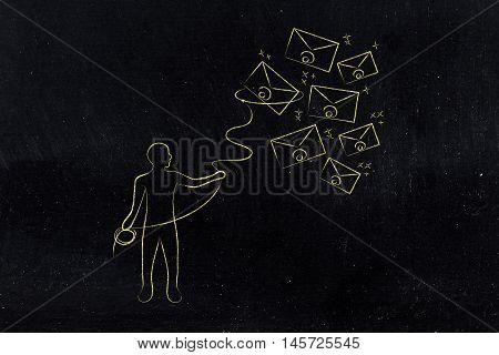 Person With Lasso Catching Envelopes, Email & Communication Concept