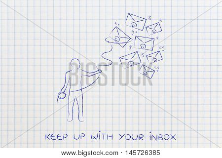 Person With Lasso Catching Envelopes, Email & Communication Concept