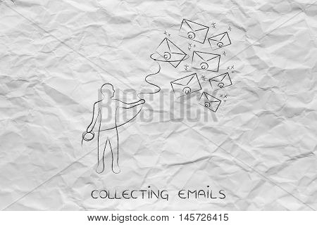 Person With Lasso Catching Envelopes, Email & Communication Concept