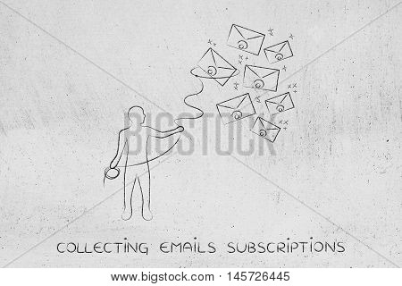 Person With Lasso Catching Envelopes, Email & Communication Concept