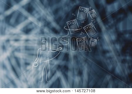 Recruiter With Lasso Catching A Group Of Falling Resumes
