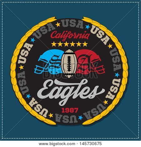 Athletic champions college varcity Eagles football logo emblem. Vector Graphics and typography t-shirt design for apparel. Isolated very easy to use.