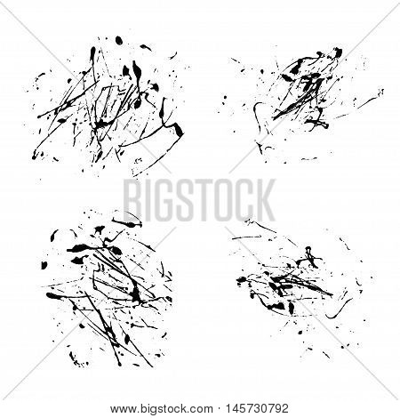 Vector splatter paint abstract on white background set hand drawing design art stain splash ink black color grunge texture spray pattern