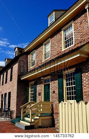Baltimore Maryland - July 22 2013: The 1765 Robert Long House is the oldest residential home in the city built in Flemish Bond brick