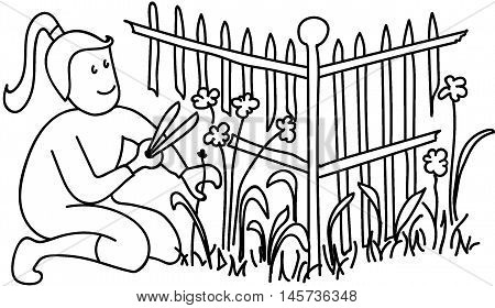 Young girl trimmer flowers gardening volunteering helping