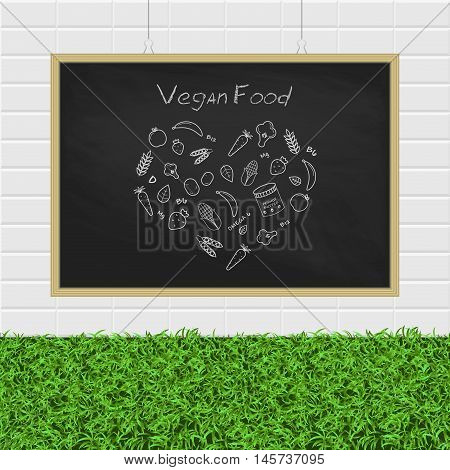 Set of cartoon fruit icons. Hand drawn vector stock illustration. Chalk board drawing.