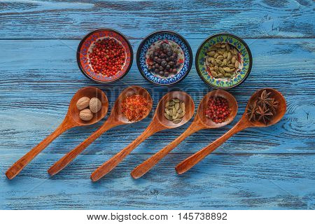 Spices On Wooden Spoons