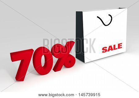 70% sale off promotion for product selling,white shopping bag and text 