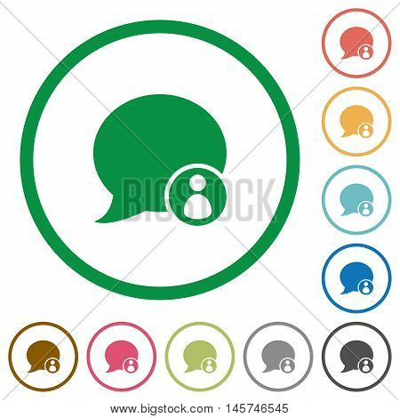 Set of blog comment owner color round outlined flat icons on white background