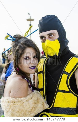 QUARTU S.E., ITALY - August 2, 2015: Beach Cosplay Party - costume parade held at the Marlin Club of Poetto Beach - Sardinia - portrait cosplay costume