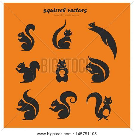 9 Different type of black squirrel vector,logo,icons
