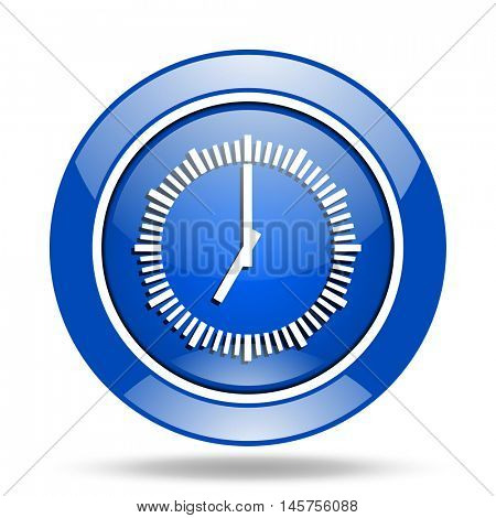 Blue glossy round web clock vector icon
