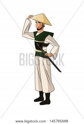 Samurai man cartoon with uniform icon. comic and japan culture. Colorful and isolated design. Vector illustration