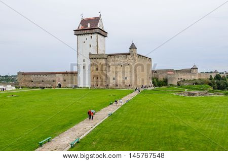 Narva, Estonia - August 13, 2016: the Narva castle, a view of the Pikk Hermann tower.
