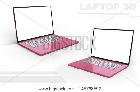 A illustration of 3D pink glossy perspective laptop set