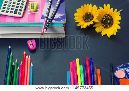 School supplies - notebook, pencils and calculator