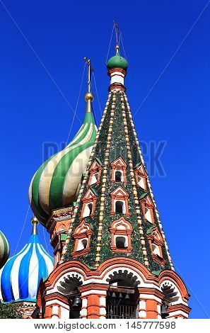 Onion and tent domes of Pokrovsky Cathedrall built in the sixteenth century in the Byzantine style