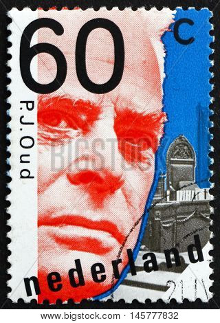 NETHERLANDS - CIRCA 1980: a stamp printed in Netherlands shows Pieter Jacobus Oud Politician Mayor of Rotterdam circa 1980