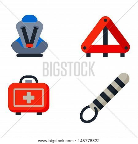 Auto transport motorist icons symbols and equipment auto transport symbols vector. Auto transport service and car driver tools icons high detailed vector set. Motorist driving icons