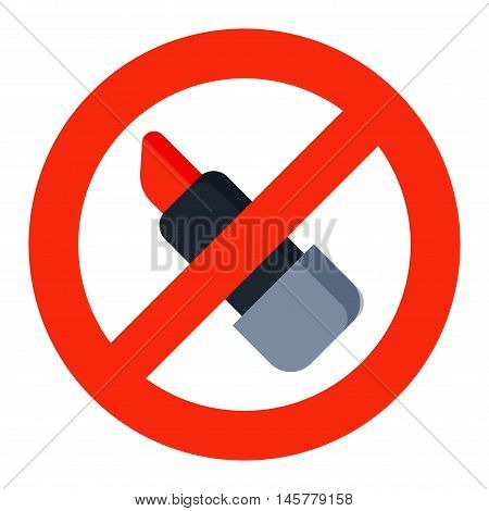 Flat illustration no lipstick sign make up concept of cosmetic element. Flat icon of cosmetics product no make up concept. Vector no lipstick sign concept flat design of make up procedure sign.