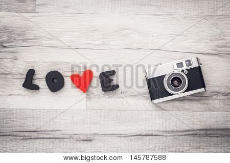 Love photography. Traditional photography. Flat lay. View from the top.