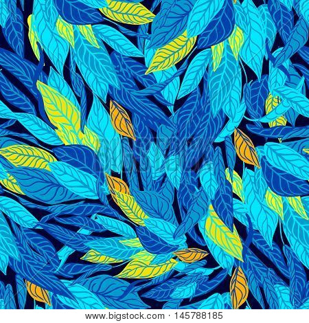Vector colorful seamless background with blue leaves. Modern illustration. Can be used for wallpaper pattern fills web page surface textures textile print wrapping paper.