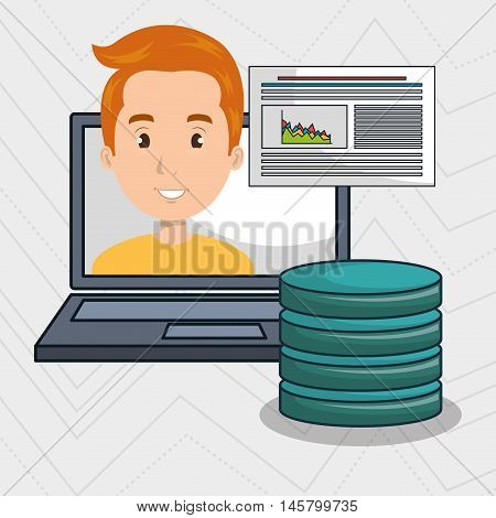 man data base laptop vector illustration eps10