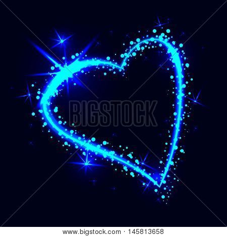 Sparkling heart on dark background with boken and stars