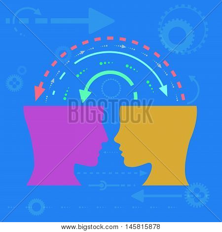 Flat design concept of exchange of ideas experiences and thoughts
