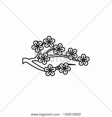 Branch of sakura with flowers icon in outline style isolated on white background vector illustration