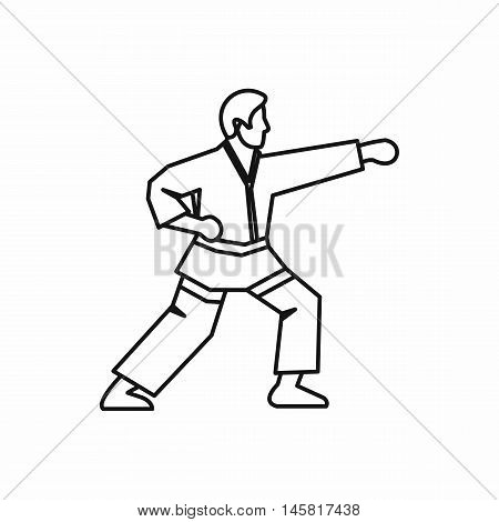 Karate fighter icon in outline style isolated on white background vector illustration