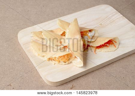 Thai Pancake It Is Delicious Snacks On Wood Background , Kind Of Thai Sweetmeat Or Kanom Buang - Tha