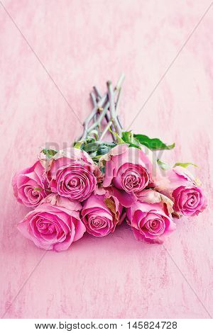 Beautiful bouquet of delicate pink roses .Floral gift for a wedding or birthday.