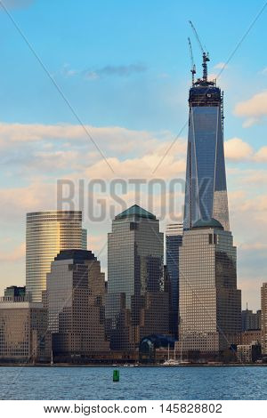 NEW YORK CITY - MARCH 20: One World Trade Center (Freedom Tower) at sunset on March 20, 2013 in New York City. It is the tallest building in New York City with 1,776 feet height since 2012. 